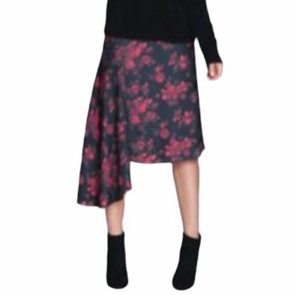 Lord & Taylor Red Black Draped Floral Skirt - Picture 1 of 7